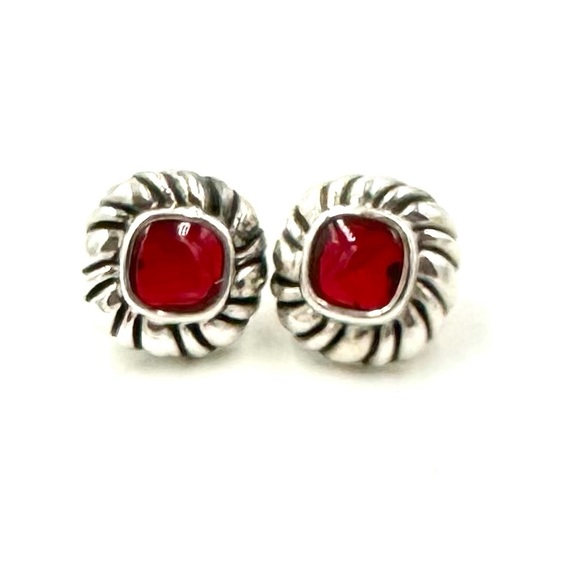 VINTAGE Sterling Silver Earrings ESPO JOSEPH ESPOSITO RED GLASS CABOCHON - Picture 1 of 8
